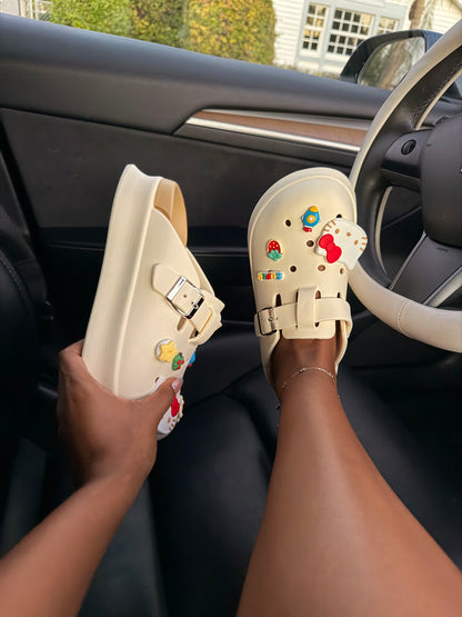 Cream Kitty Charm Clog Mules