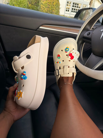 Cream Kitty Charm Clog Mules