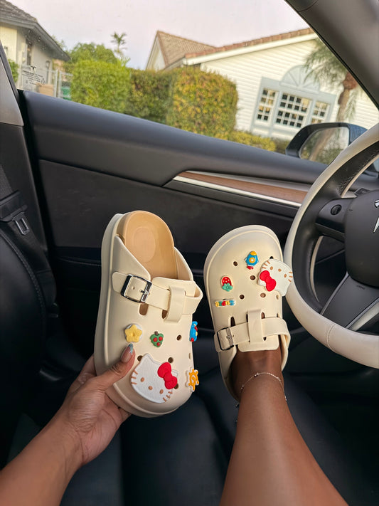 Cream Kitty Charm Clog Mules